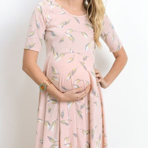 Round Neck Maternity Dress, Pink